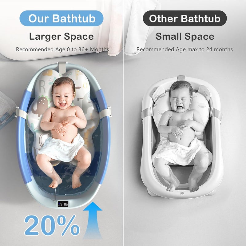 Spluvvly Collapsible Baby Bathtub - Large Baby Bath Tub with Thermometer & Cushion | Travel Portable Newborn Infant Bathtub | Foldable Toddler Bathtub for Baby 0 to 36 Months (Blue) - Image 2